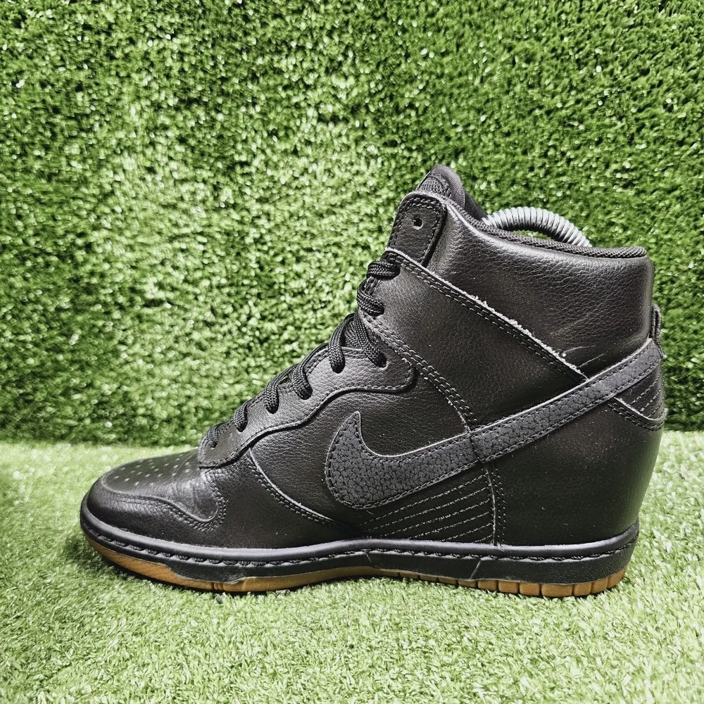 Nike Dunk Sky High Hidden Wedge Black Leather Sneakers 644877-014 Womens 8.5